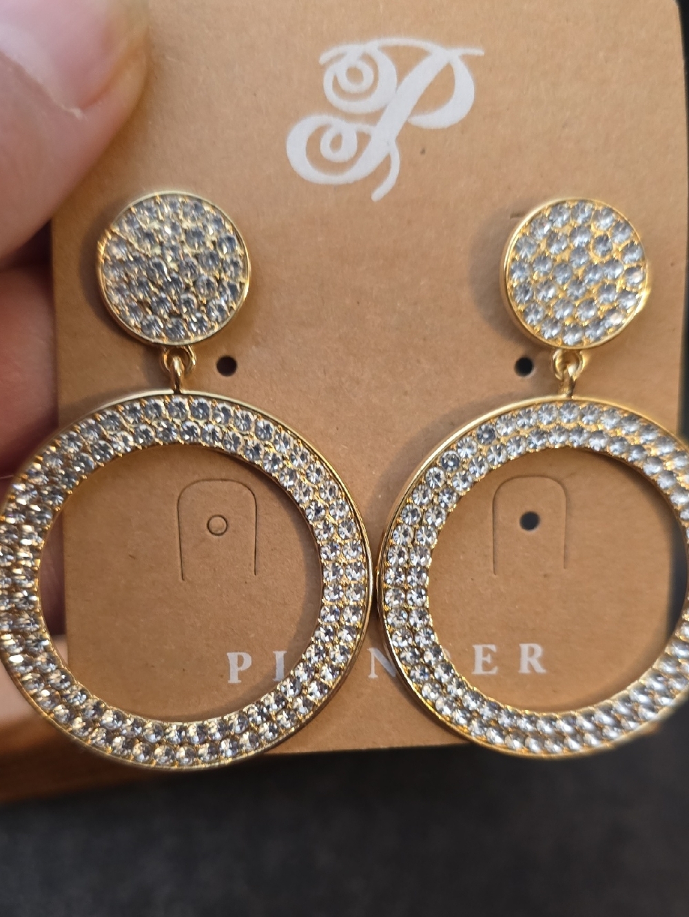 Plunder Gold Crystal Pave Open Circle Drop Earrings